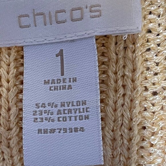 Chicos Womens Knit Cardigan Sweater Size 1 Nylon/Acrylic/Cotton Blend Gold - Picture 4 of 9
